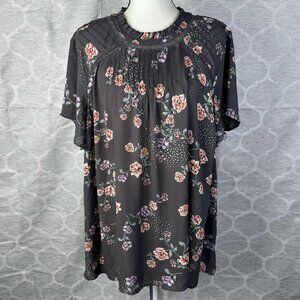 Torrid Size 3 Floral Pleated Ruffle Neck Short Sleeve Top Blouse Womens Plus 3X